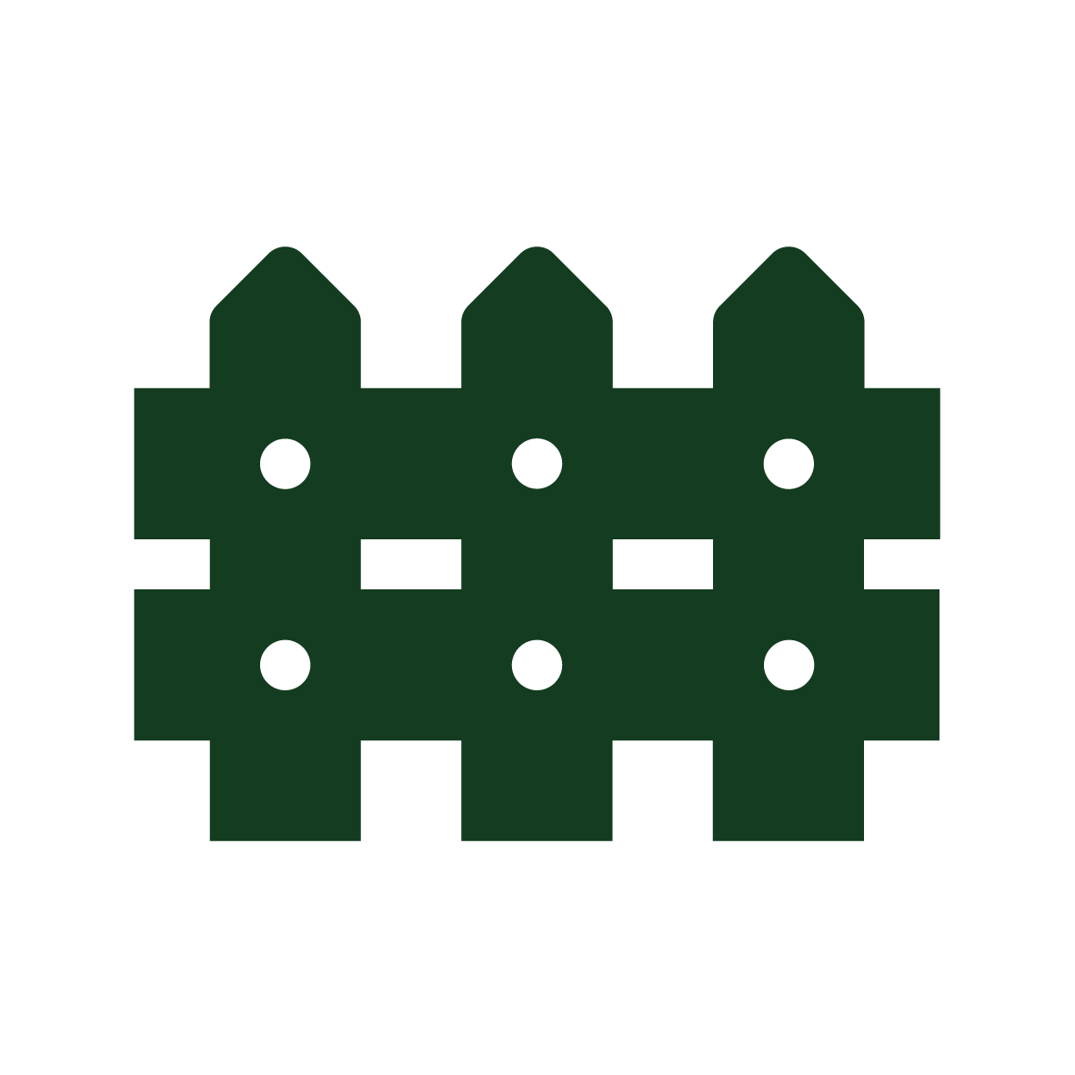 Icon eines Gartenzauns mit vier Pfosten und Querstreben.